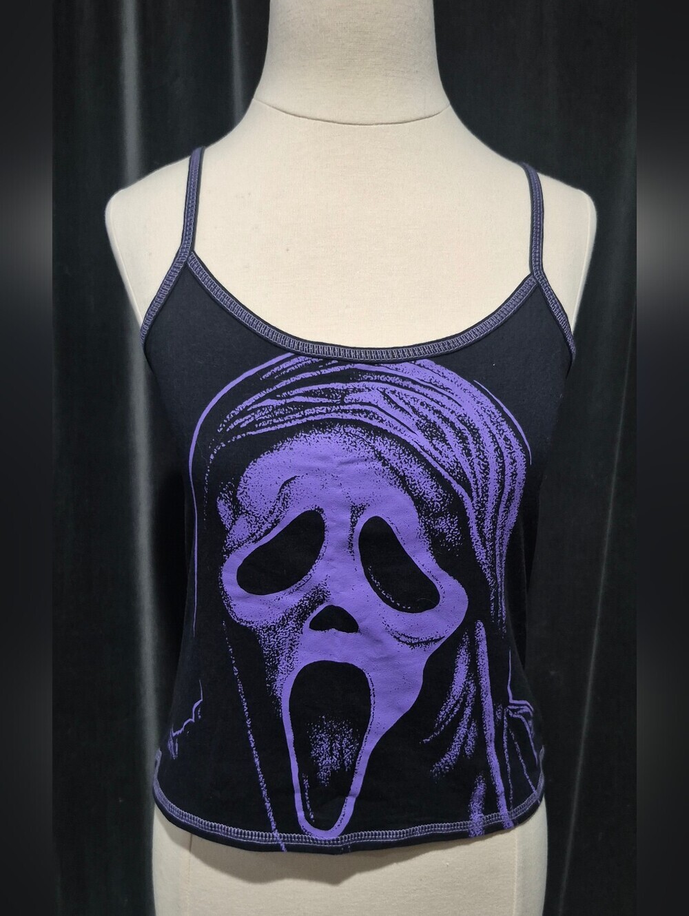 Hot Topic Black Spaghetti-Strap Tank with Purple Scream Graphic (Box B)